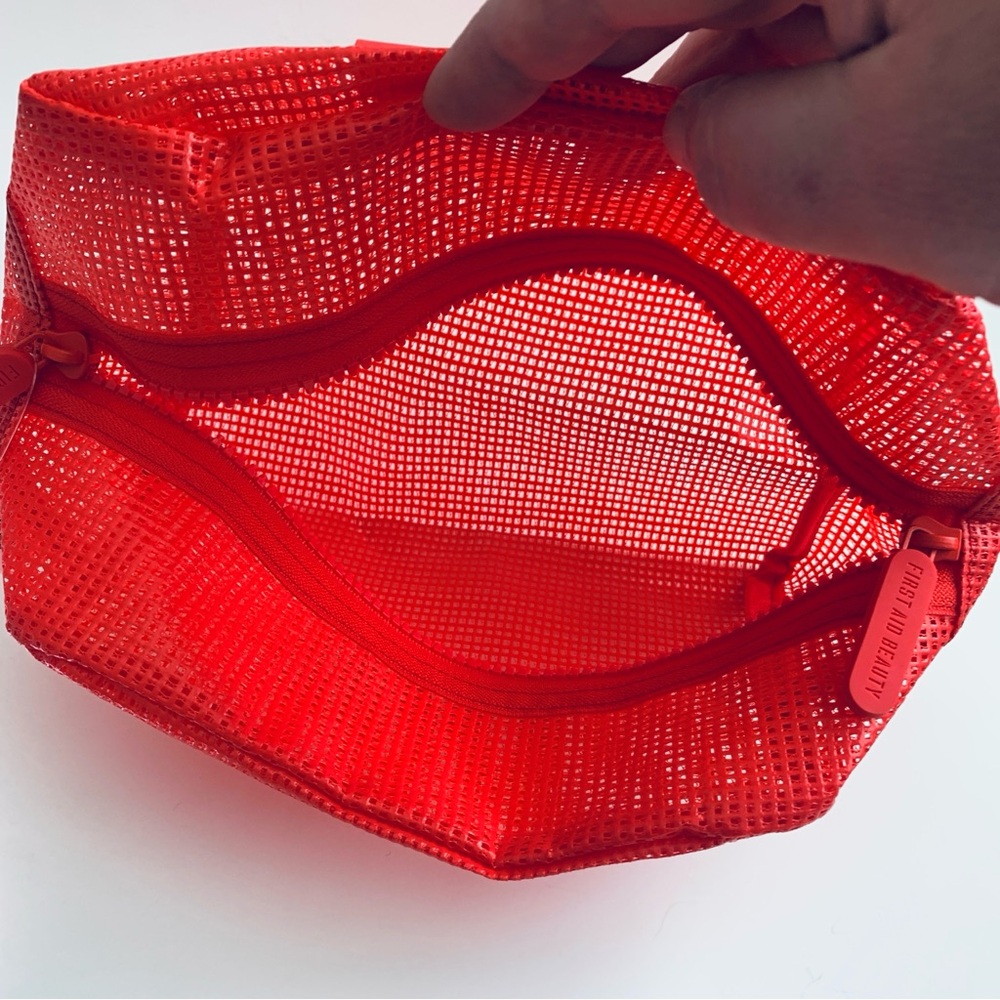 First Aid Beauty Bold Red Mesh Cosmetic Travel Toiletry Bag NWT - Picture 11 of 12
